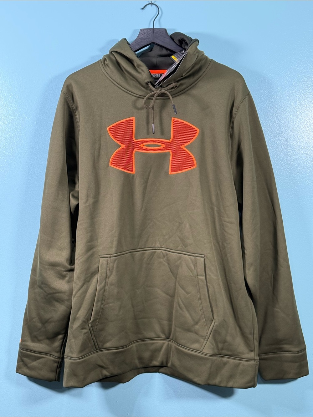 Under Armour Men’s Olive Green Crewneck Hoodie with Orange Logo